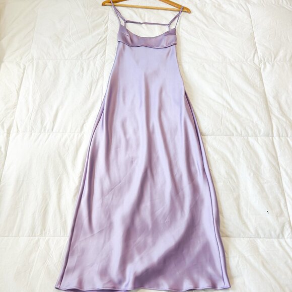 Zara Lilac Satin Effect Midi Slip Dress XS Lilac Lavender - Picture 5 of 12